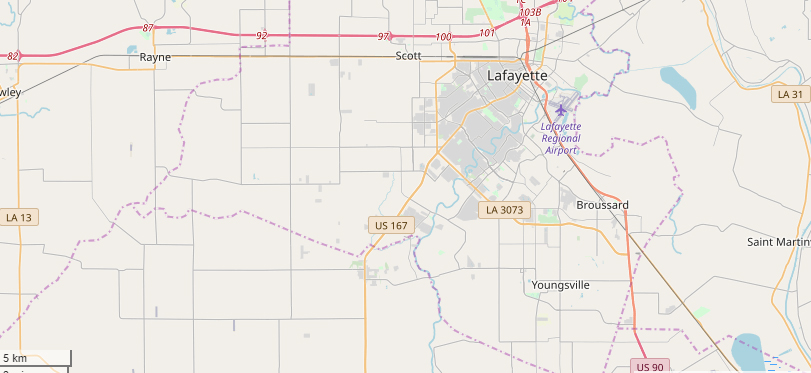 Map of Lafayette, Louisiana Major Highways