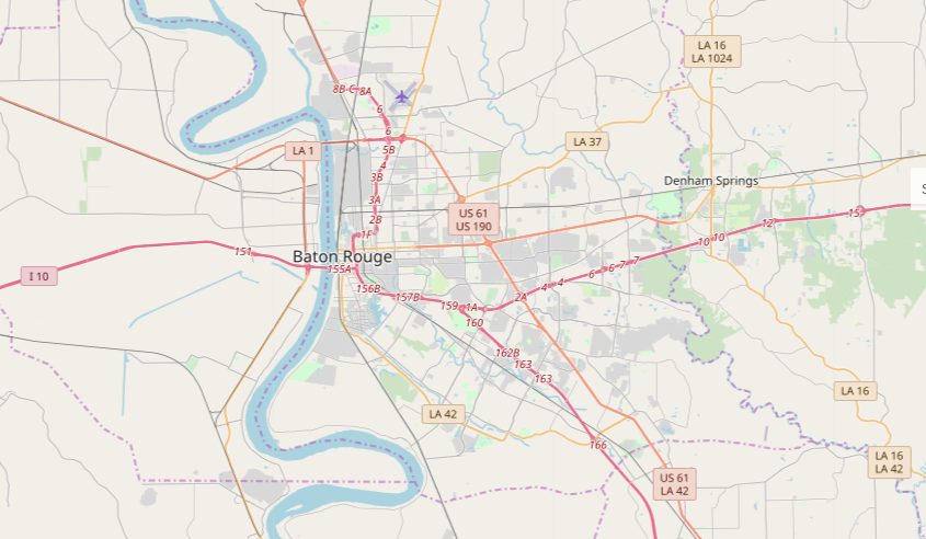 Map of major highways running through Baton Rouge