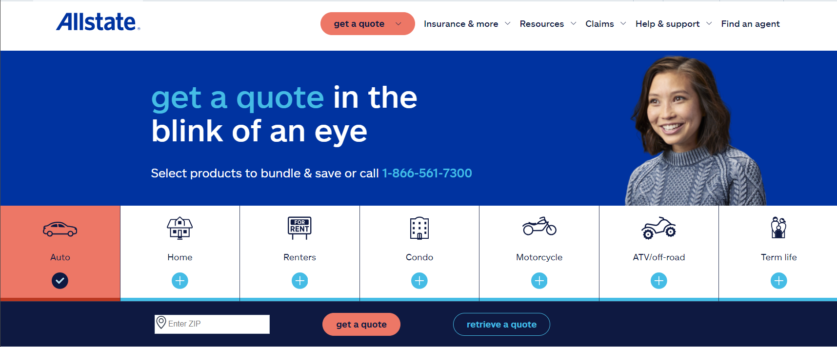 Allstate Site Screenshot: Best Windshield Replacement Coverage in Maryland