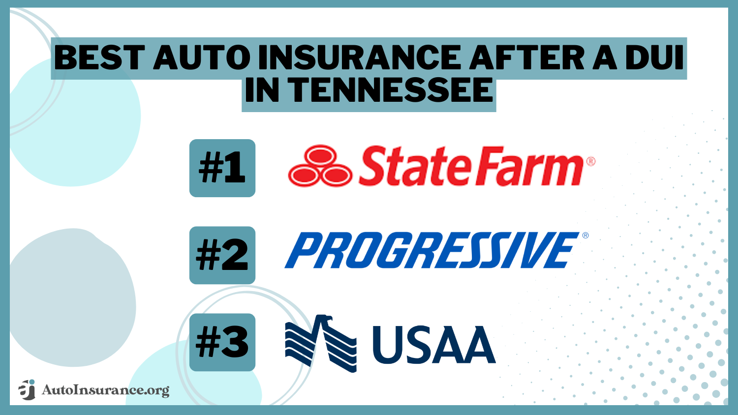 State Farm, Progressive and USAA: Best Auto Insurance After a DUI in Tennessee