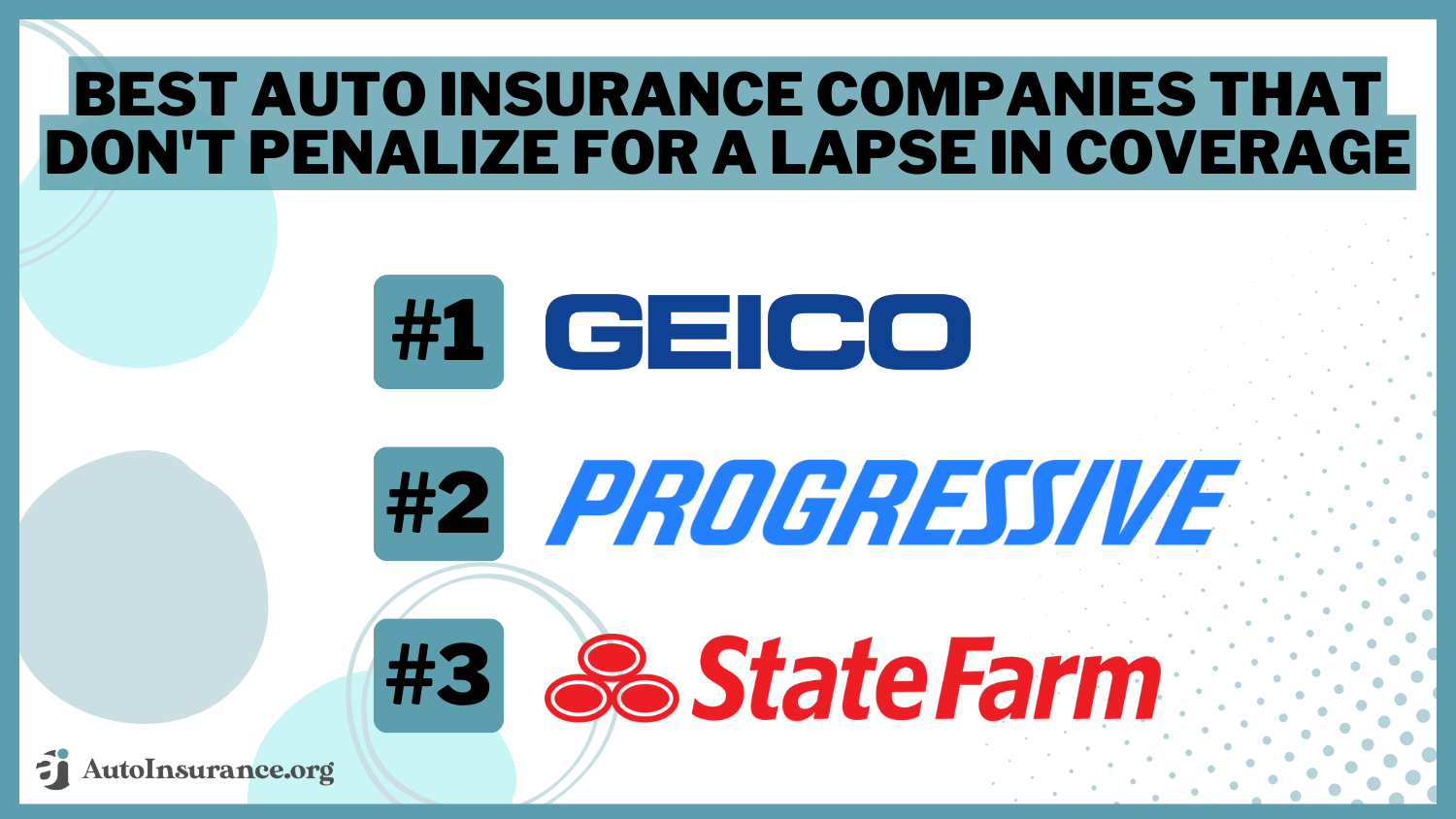 Best Auto Insurance Companies That Don't Penalize for a Lapse in Coverage: Geico, Progressive, State Farm