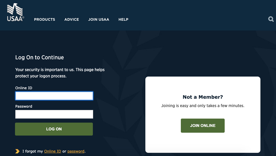 USAA members login/Create an account