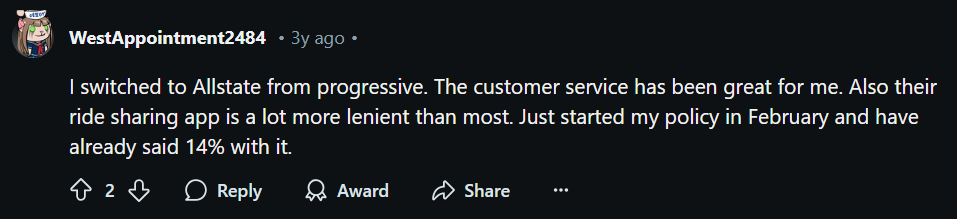 Allstate vs. Progressive Auto Insurance: Reddit Screenshot Allstate vs. Progressive Auto Insurance: Reddit Screenshot