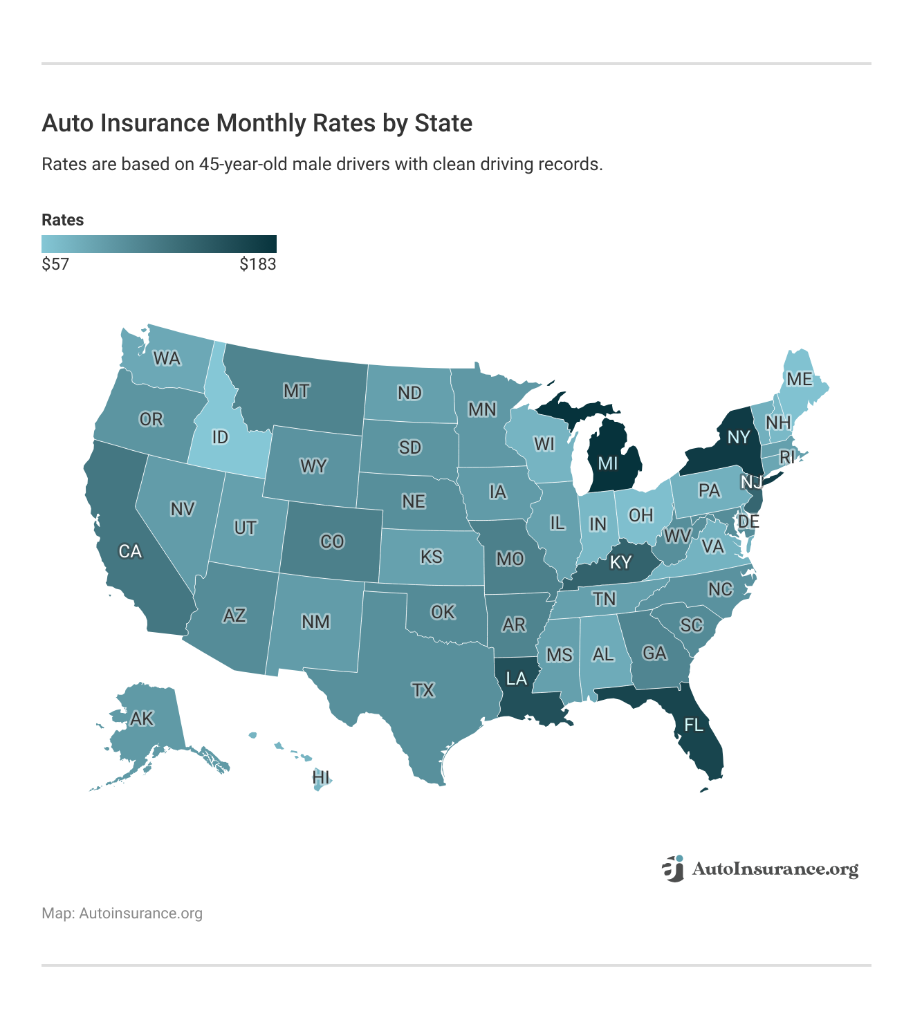 <h3>Auto Insurance Monthly Rates by State</h3>