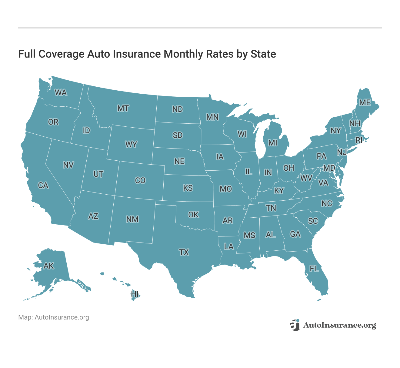 <h3>Full Coverage Auto Insurance Monthly Rates by State</h3> 