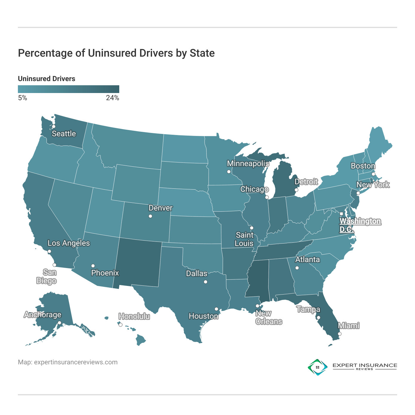 <h3>Percentage of Uninsured Drivers by State</h3>