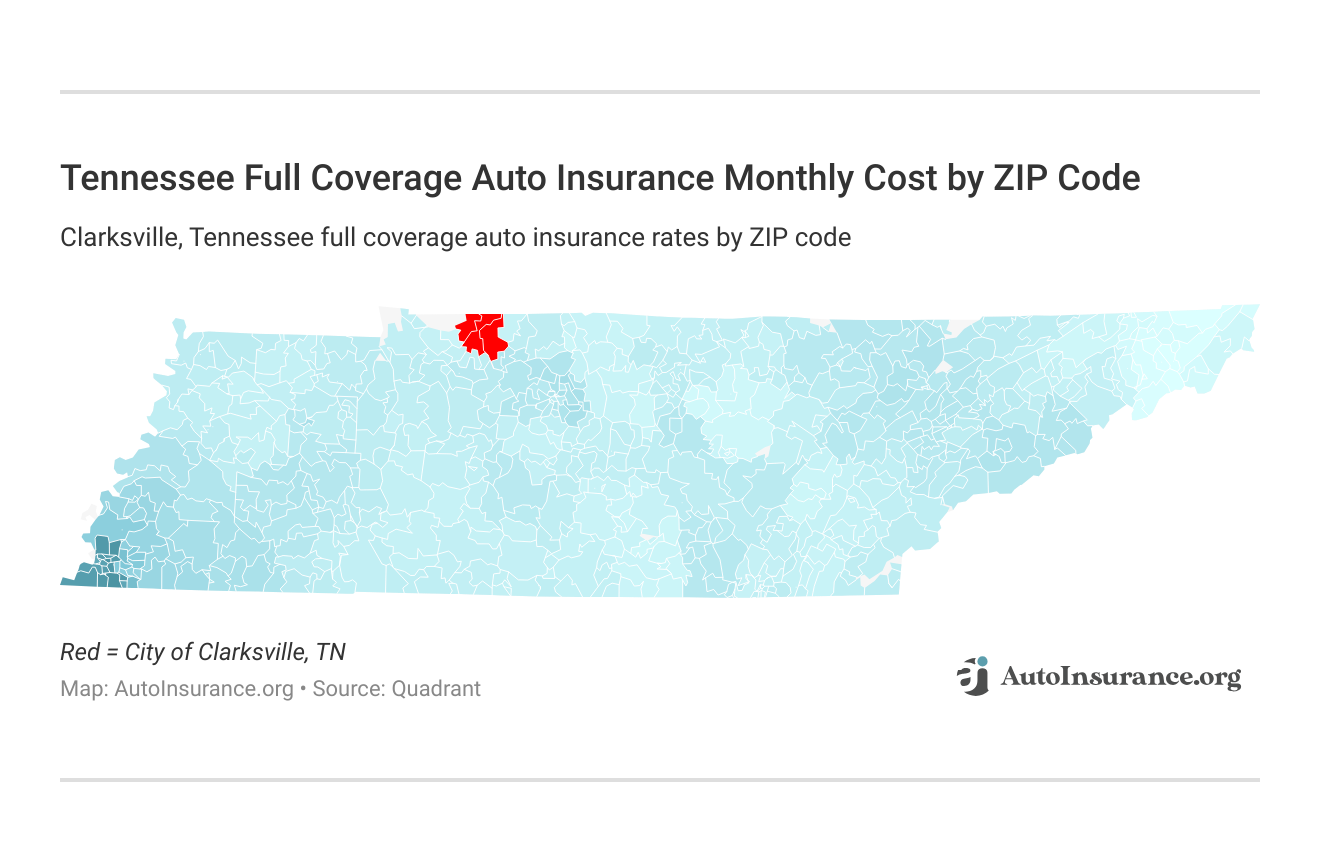 <h3>Tennessee Full Coverage Auto Insurance Monthly Cost by ZIP Code</h3>