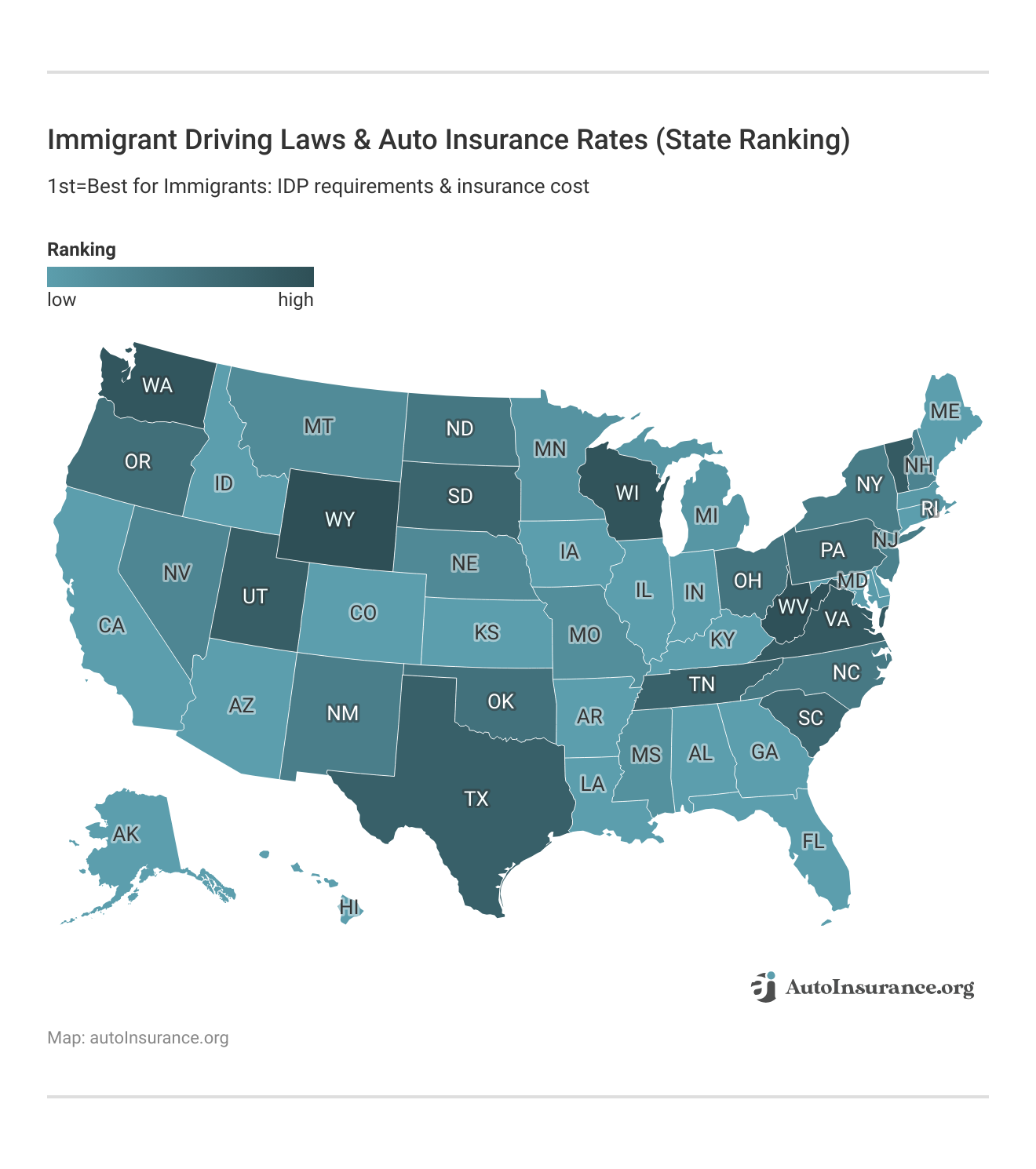 Immigrant Driving Laws & Auto Insurance Rates (State Ranking)