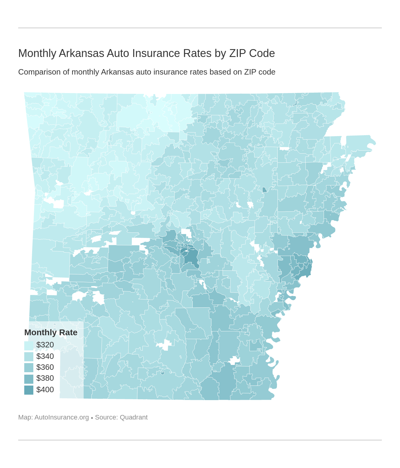 Monthly Arkansas Auto Insurance Rates by ZIP Code