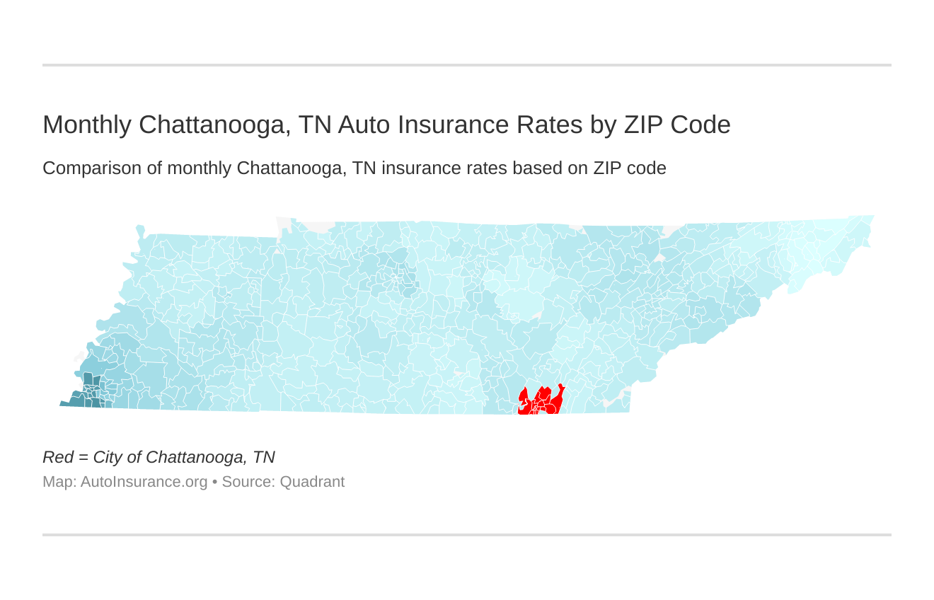 Monthly Chattanooga, TN Auto Insurance Rates by ZIP Code
