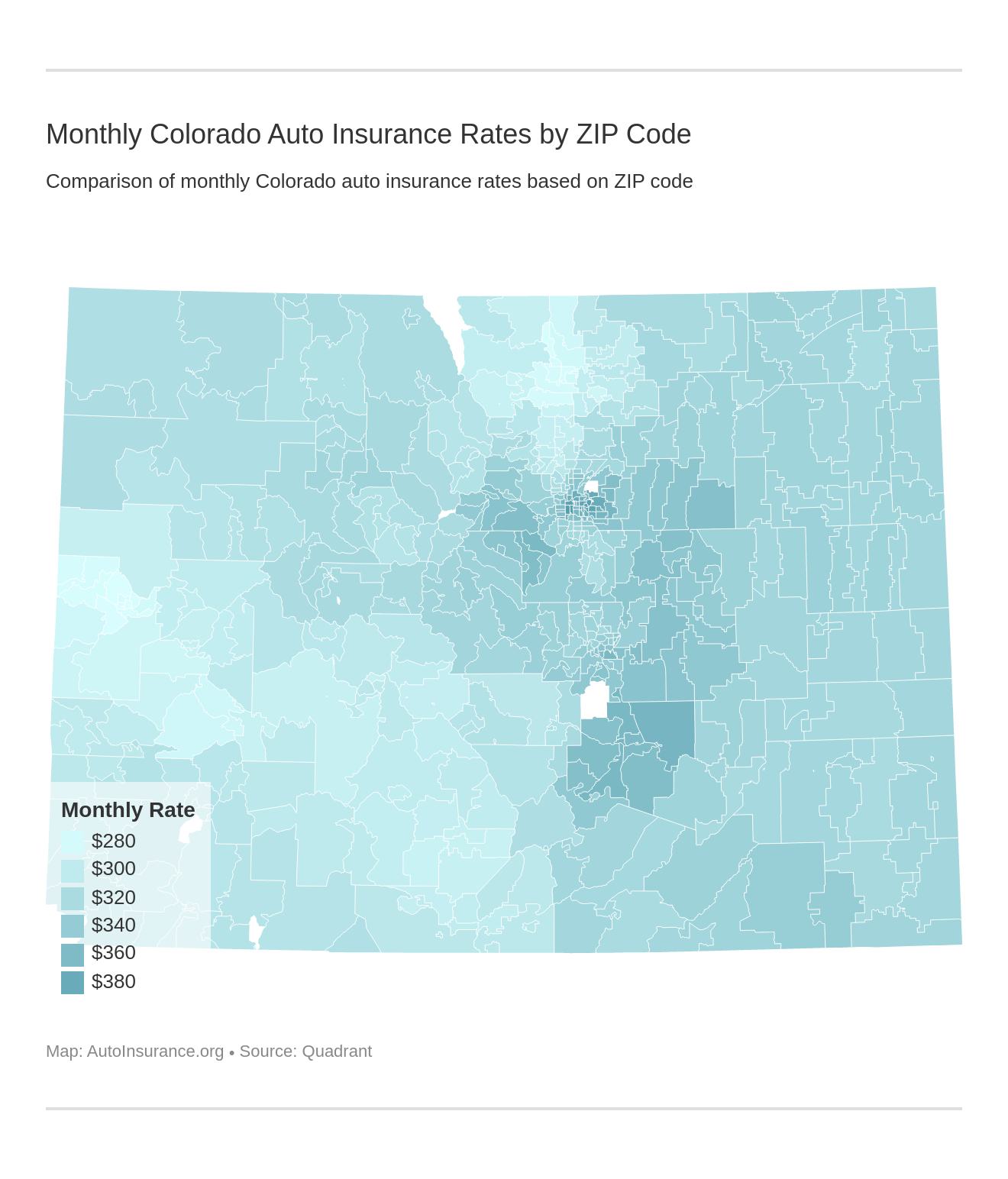 Monthly Colorado Auto Insurance Rates by ZIP Code