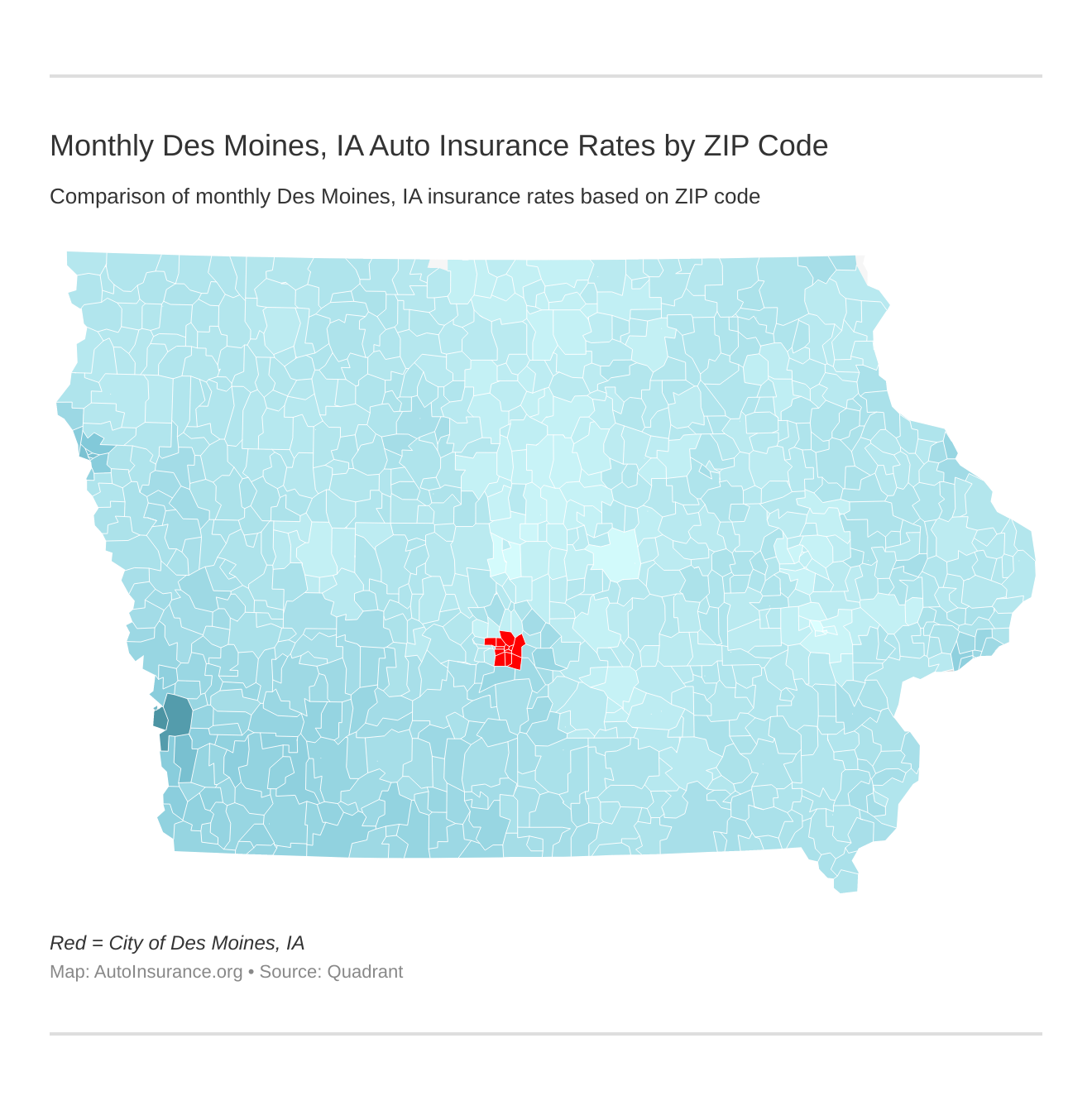 Monthly Des Moines, IA Auto Insurance Rates by ZIP Code