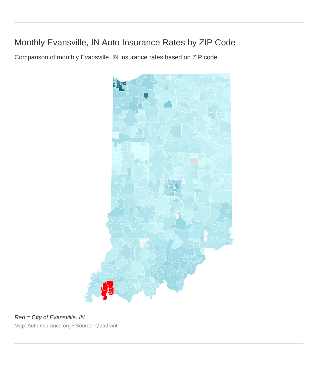 Monthly Evansville, IN Auto Insurance Rates by ZIP Code