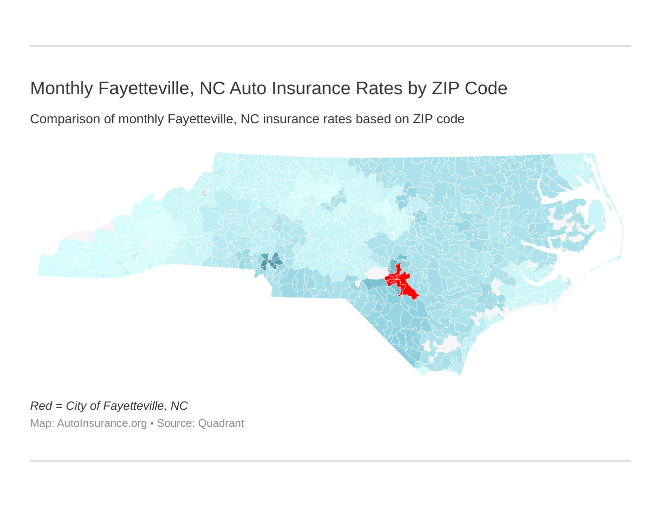 Monthly Fayetteville, NC Auto Insurance Rates by ZIP Code
