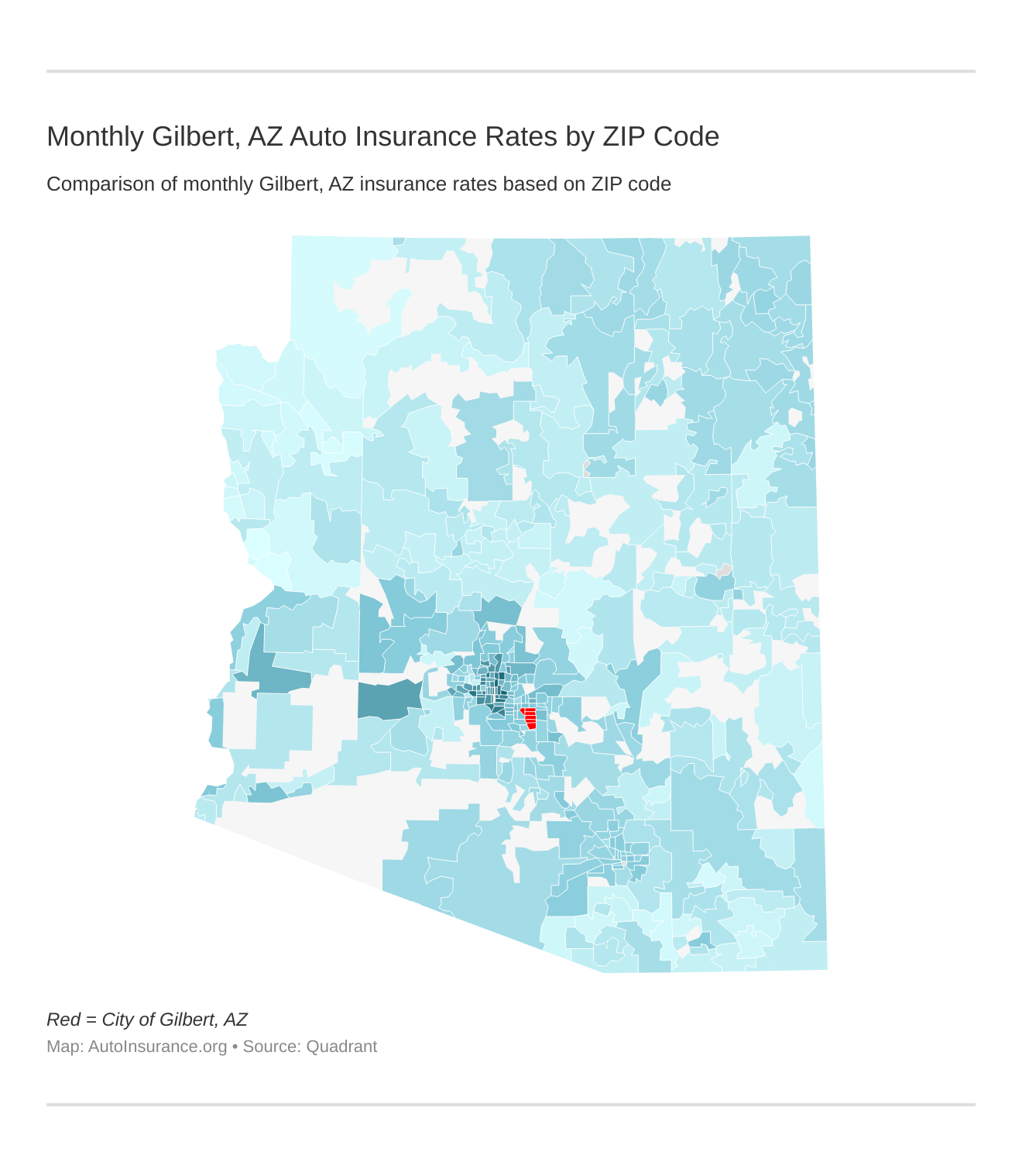 Monthly Gilbert, AZ Auto Insurance Rates by ZIP Code
