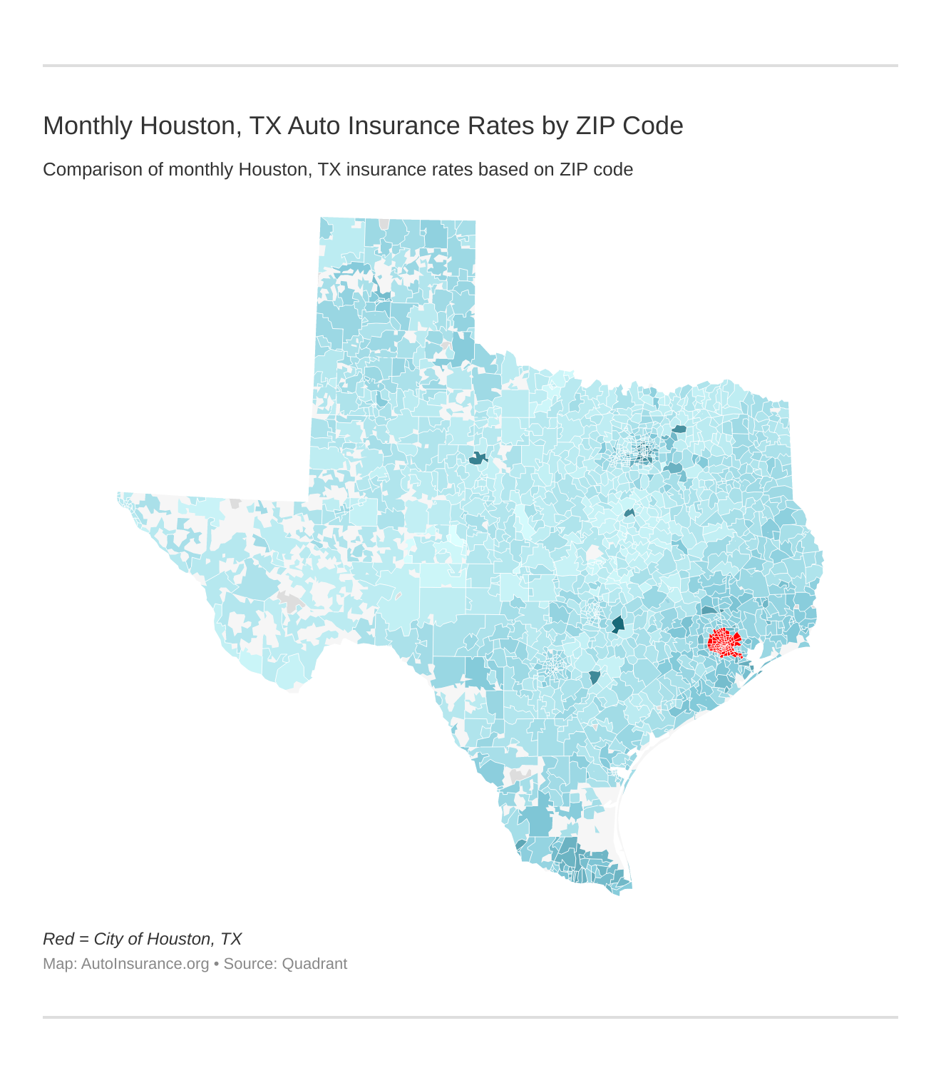 Monthly Houston, TX Auto Insurance Rates by ZIP Code