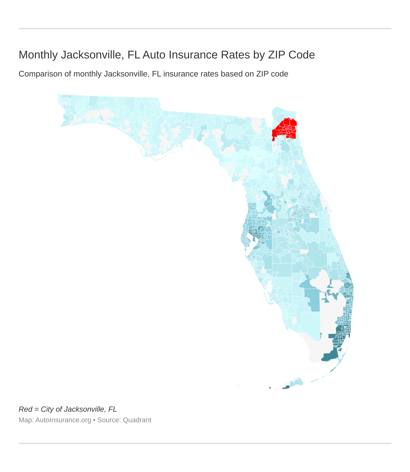 Monthly Jacksonville, FL Auto Insurance Rates by ZIP Code