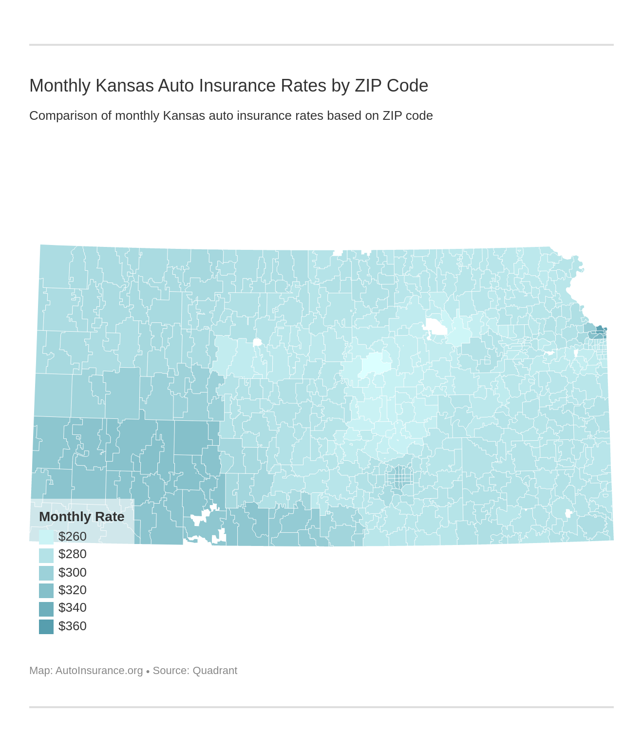 Monthly Kansas Auto Insurance Rates by ZIP Code