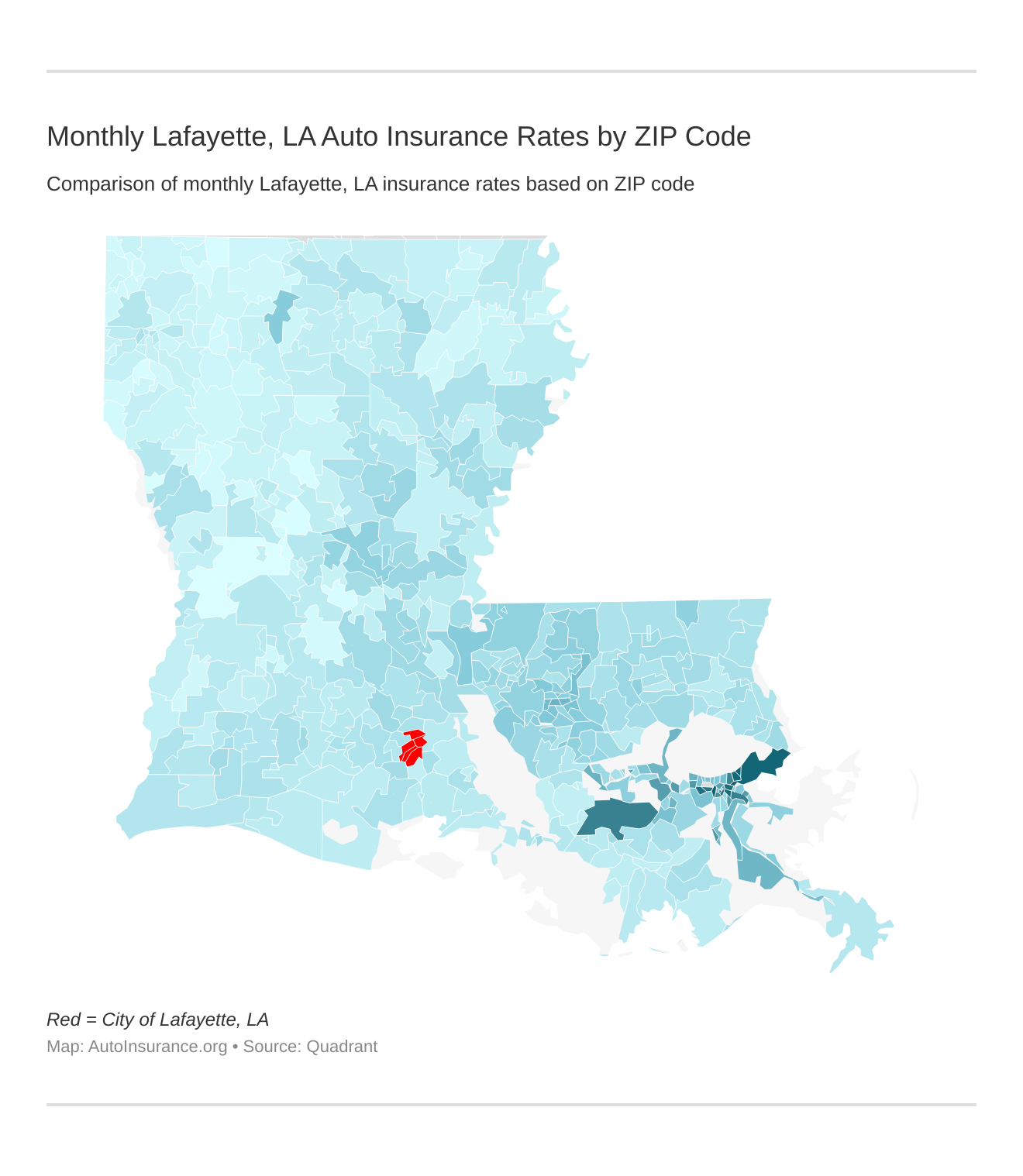 Monthly Lafayette, LA Auto Insurance Rates by ZIP Code