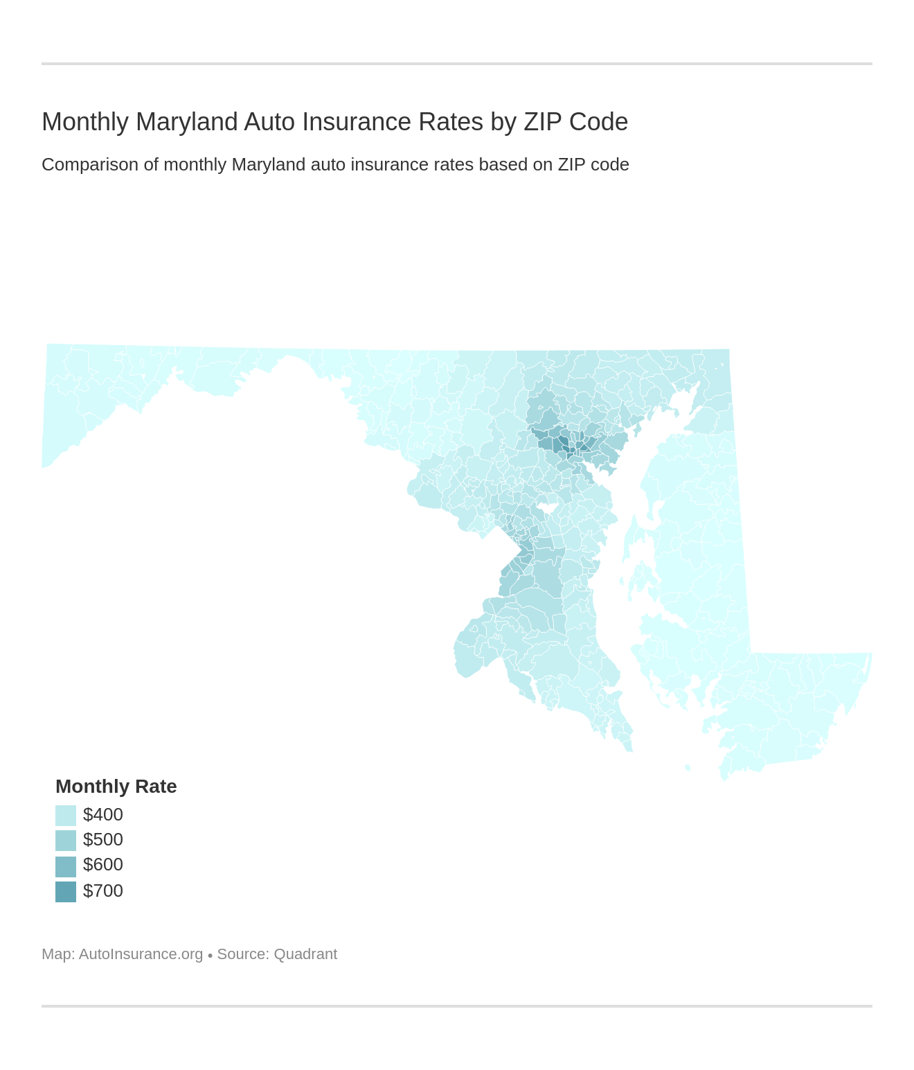 Monthly Maryland Auto Insurance Rates by ZIP Code