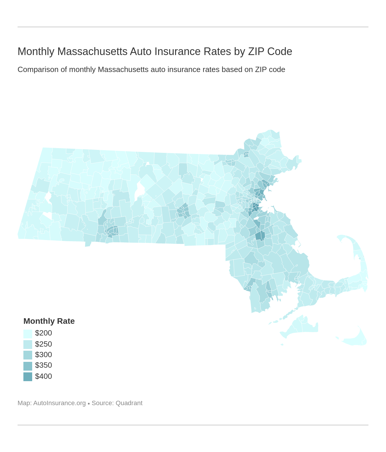 Monthly Massachusetts Auto Insurance Rates by ZIP Code