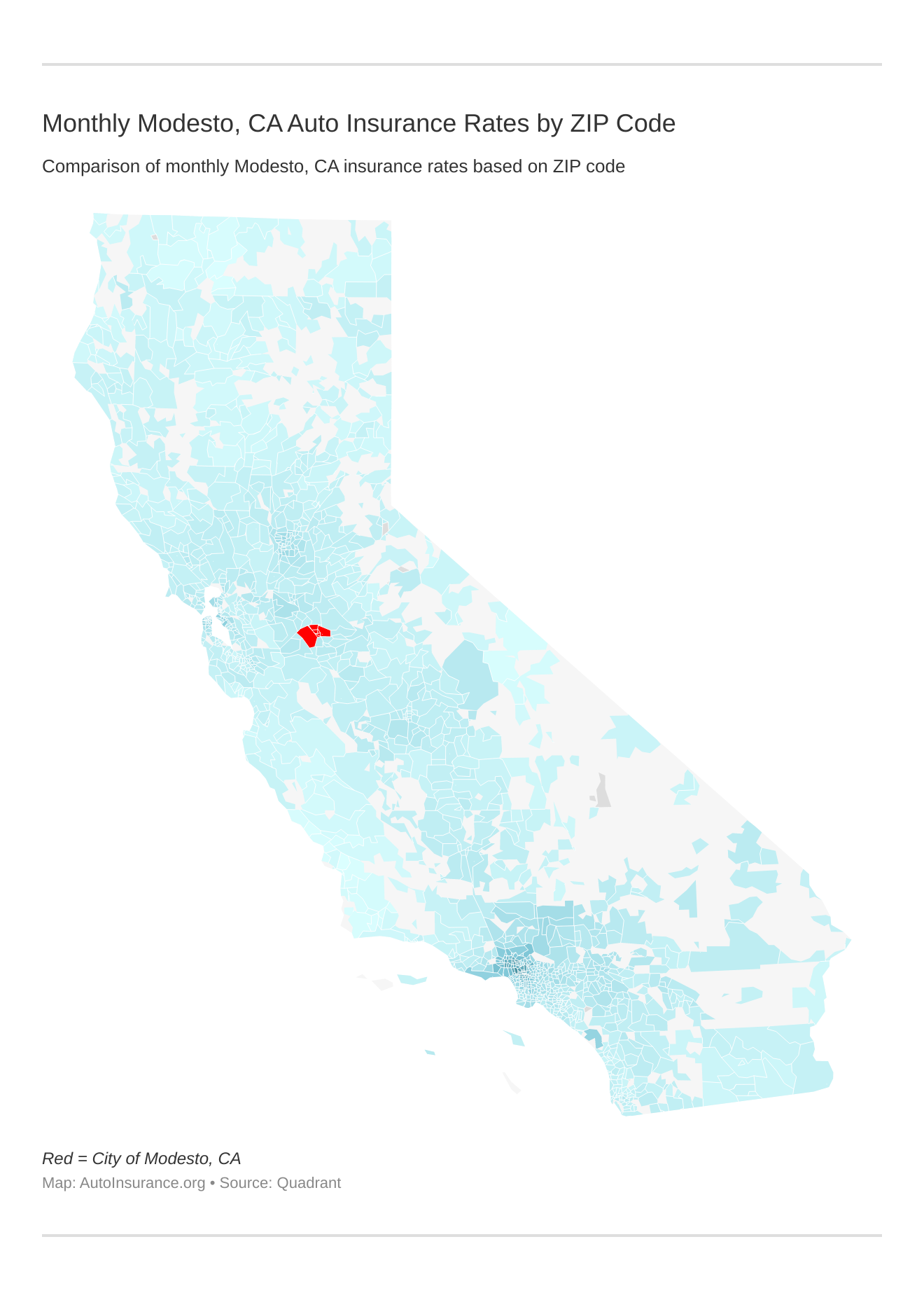 Monthly Modesto, CA Auto Insurance Rates by ZIP Code