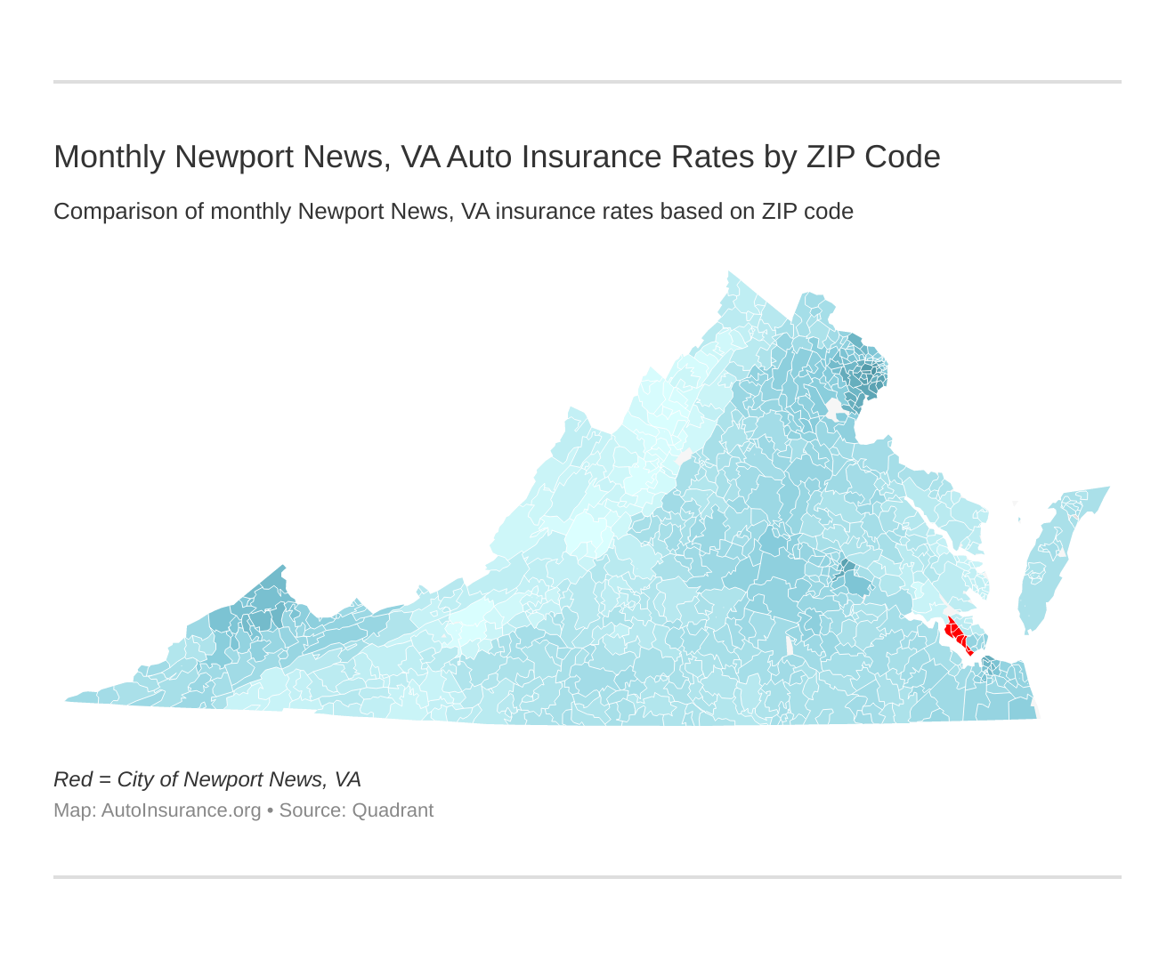 Monthly Newport News, VA Auto Insurance Rates by ZIP Code