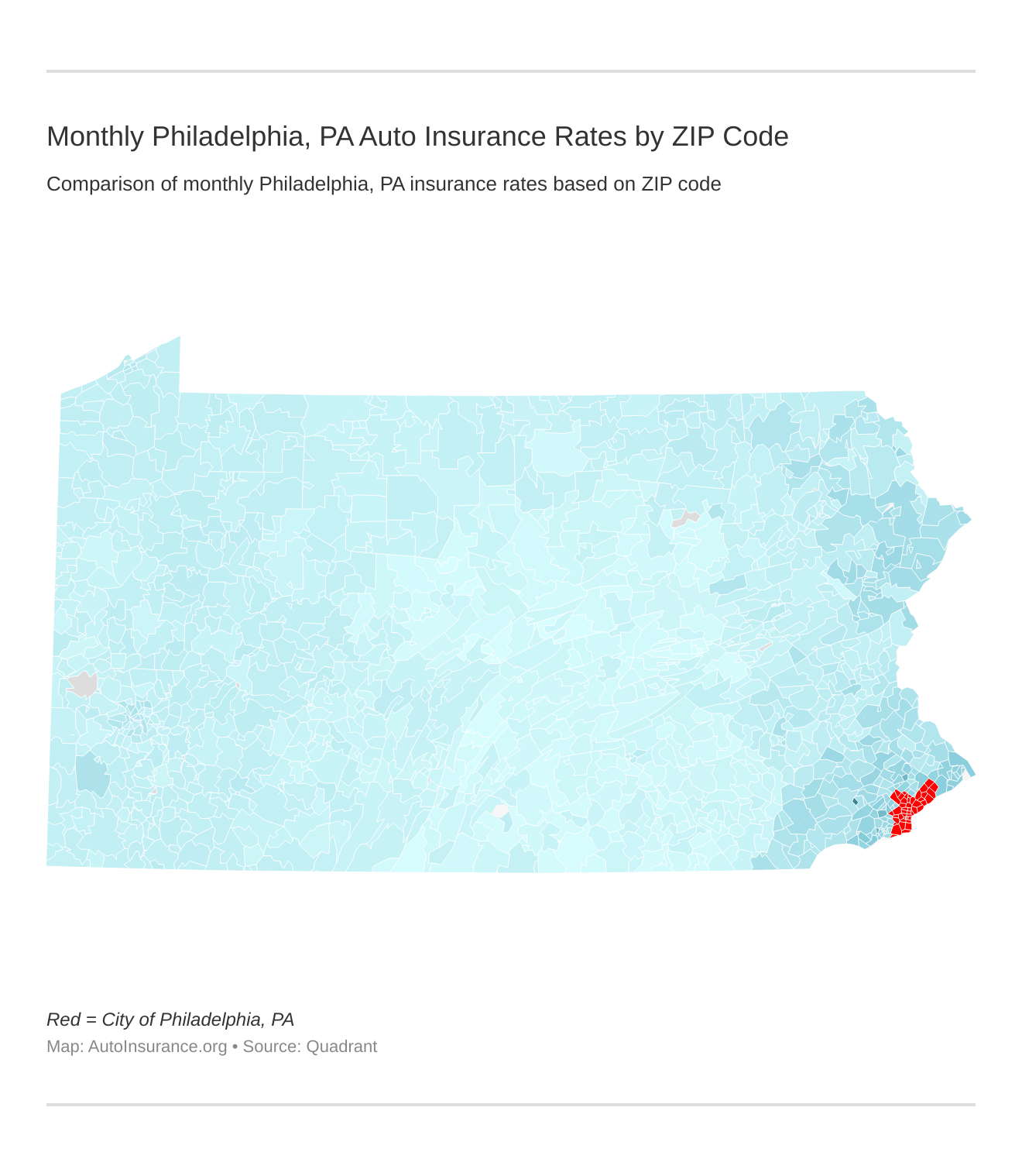 Monthly Philadelphia, PA Auto Insurance Rates by ZIP Code