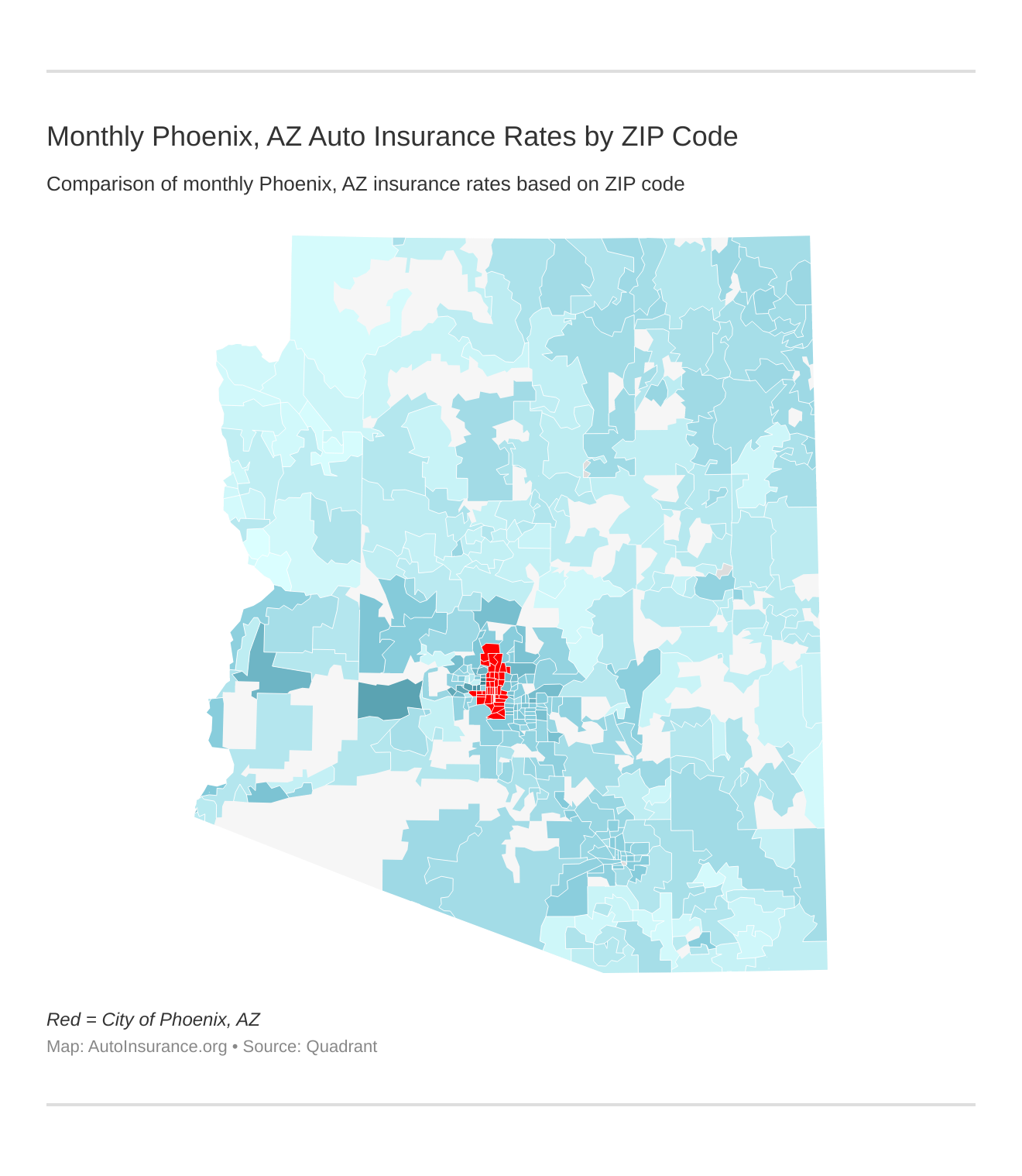 Monthly Phoenix, AZ Auto Insurance Rates by ZIP Code