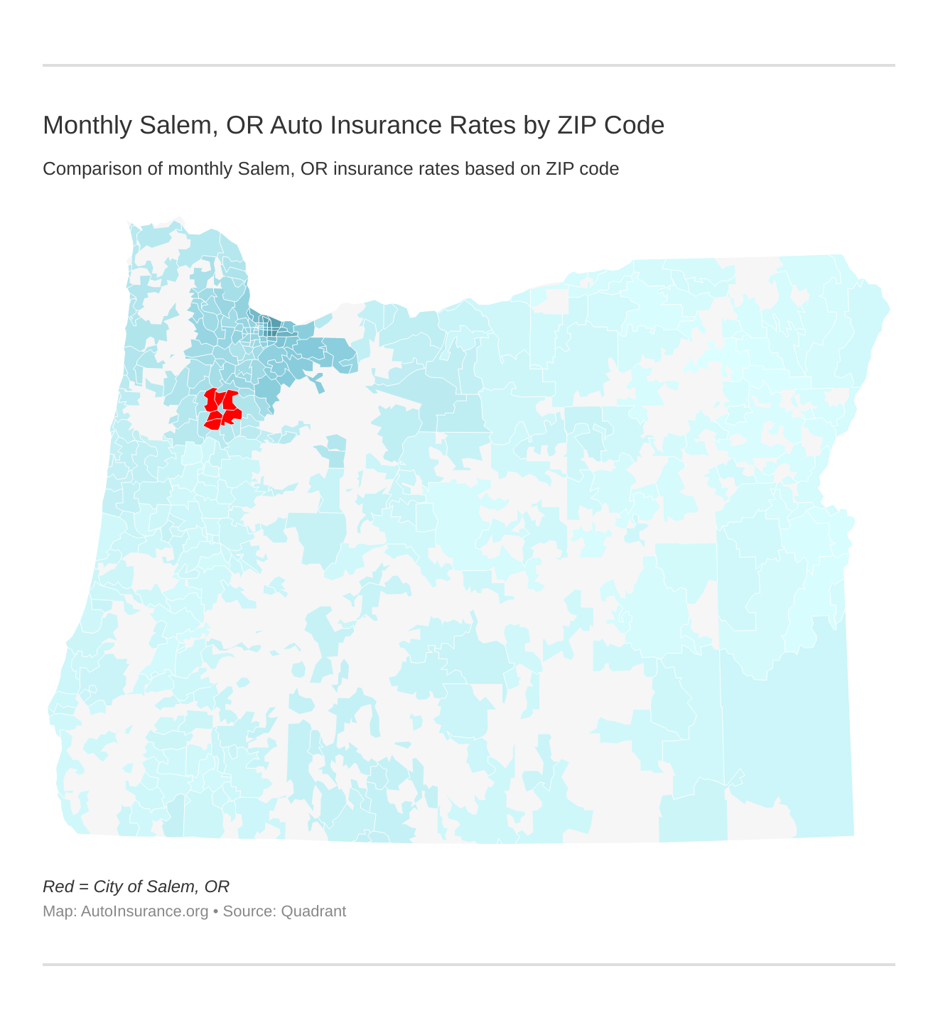 Monthly Salem, OR Auto Insurance Rates by ZIP Code