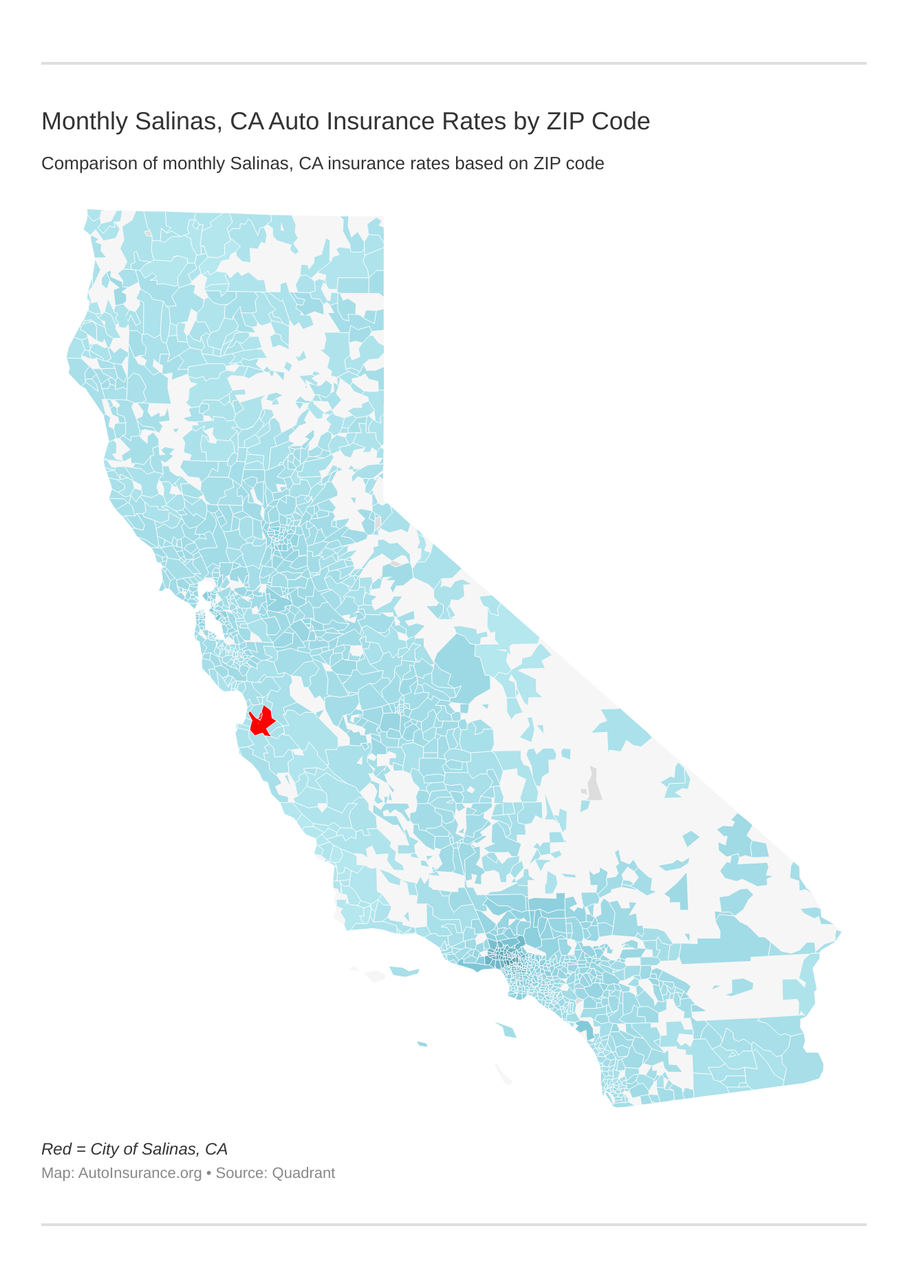Monthly Salinas, CA Auto Insurance Rates by ZIP Code