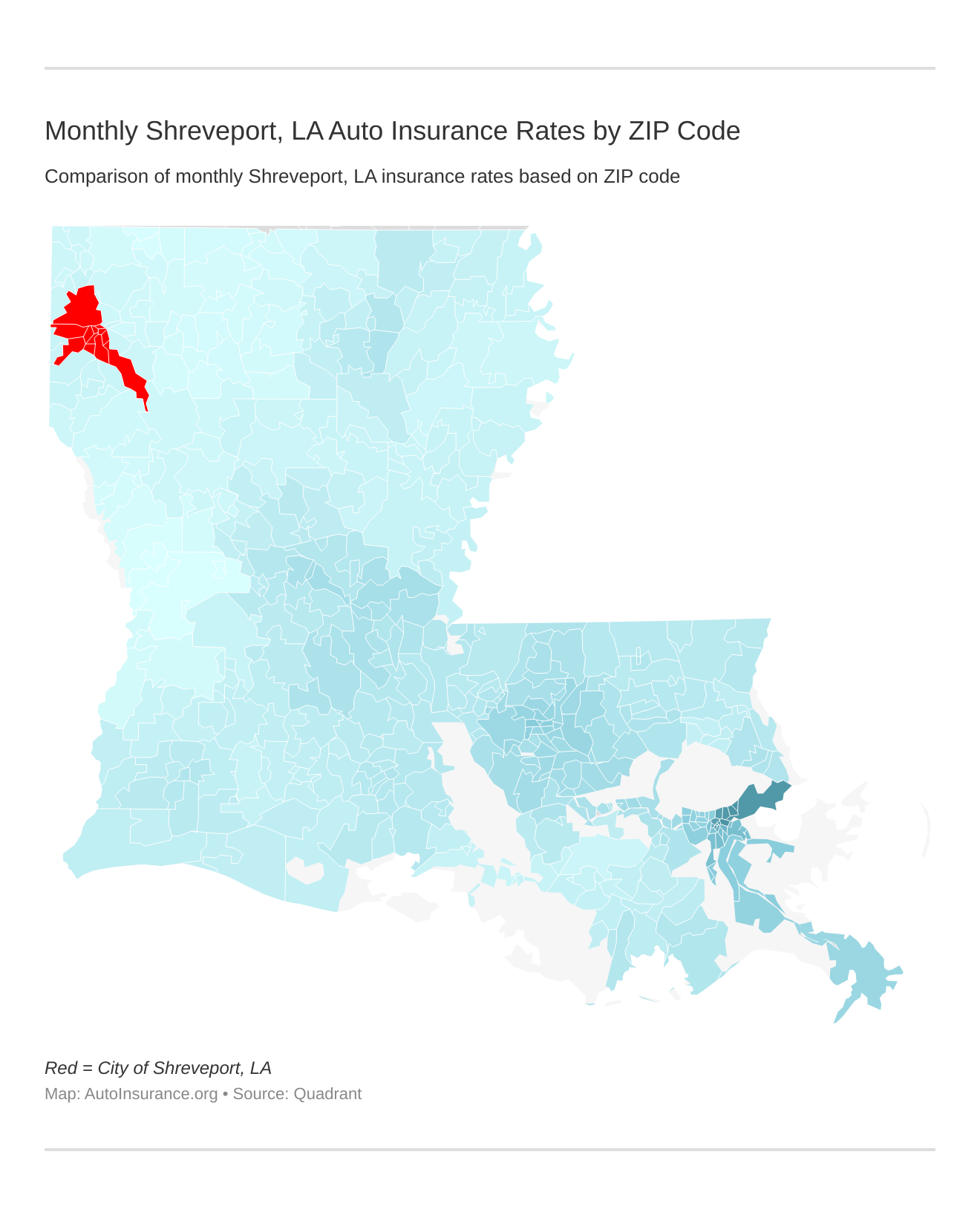Monthly Shreveport, LA Auto Insurance Rates by ZIP Code
