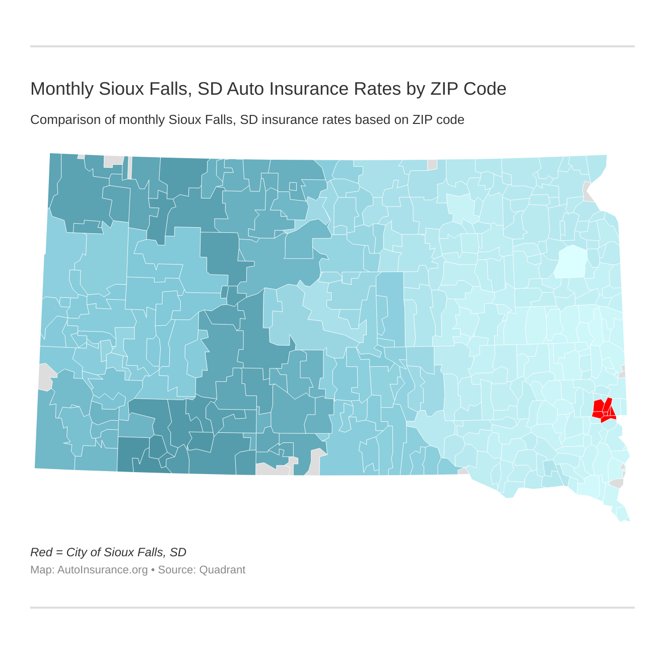 Monthly Sioux Falls, SD Auto Insurance Rates by ZIP Code