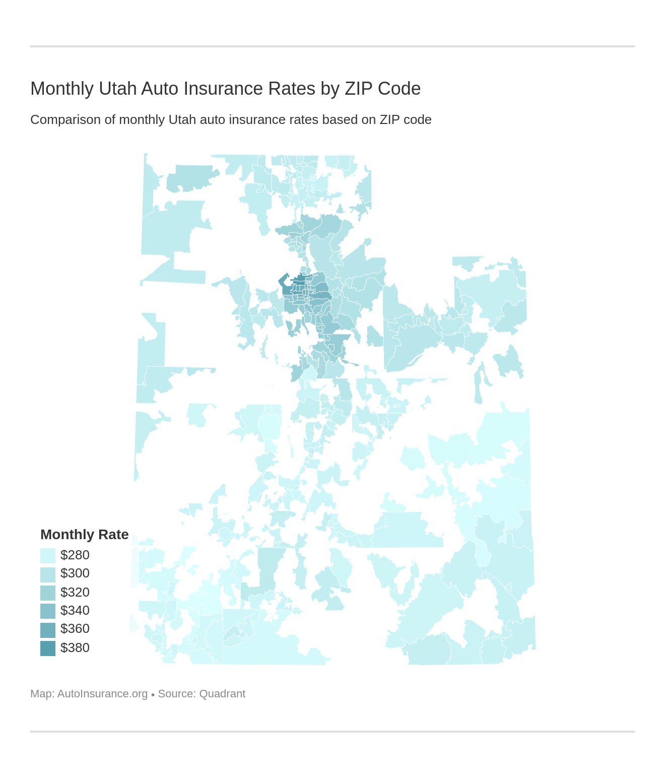 Monthly Utah Auto Insurance Rates by ZIP Code