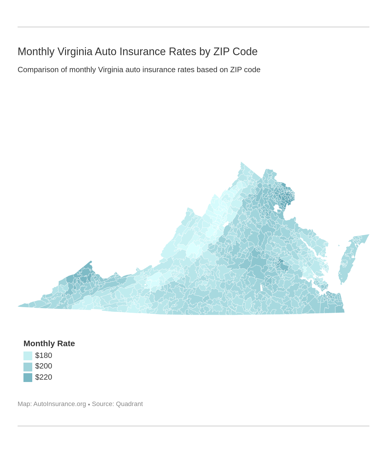 Monthly Virginia Auto Insurance Rates by ZIP Code