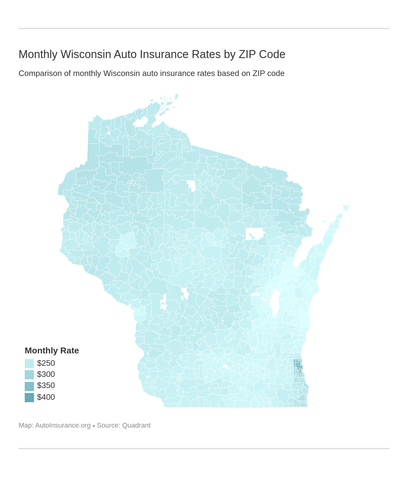 Monthly Wisconsin Auto Insurance Rates by ZIP Code