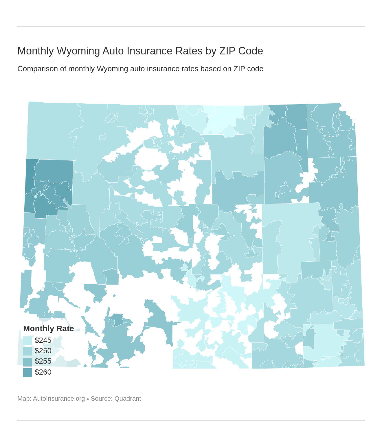 Monthly Wyoming Auto Insurance Rates by ZIP Code