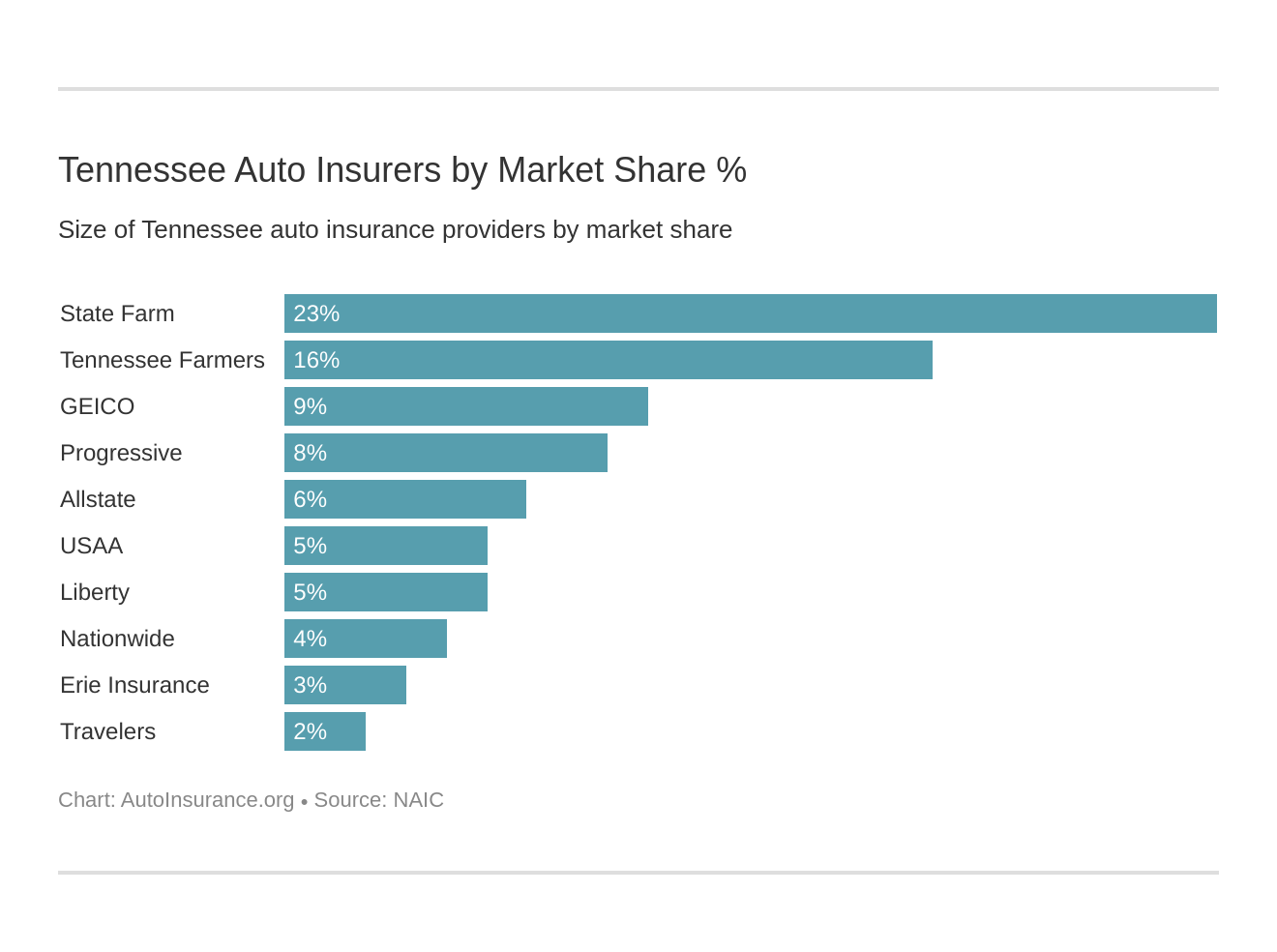 Tennessee Auto Insurers by Market Share %